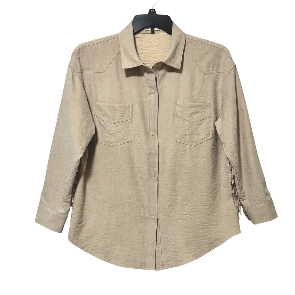 ANDTHEWHY Tan Suede Fringe Western Shirt Jacket Women's - Size M - B9